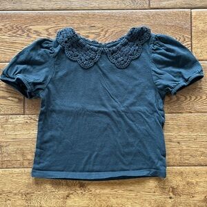 Dark Gray H&M Top with Crochet Collar 3/4T